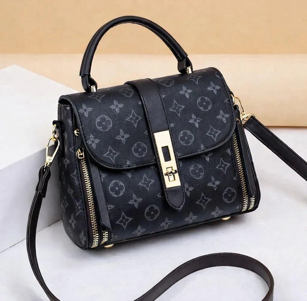Women's Black Lv Monogram Shoulder Bag With Gold strap