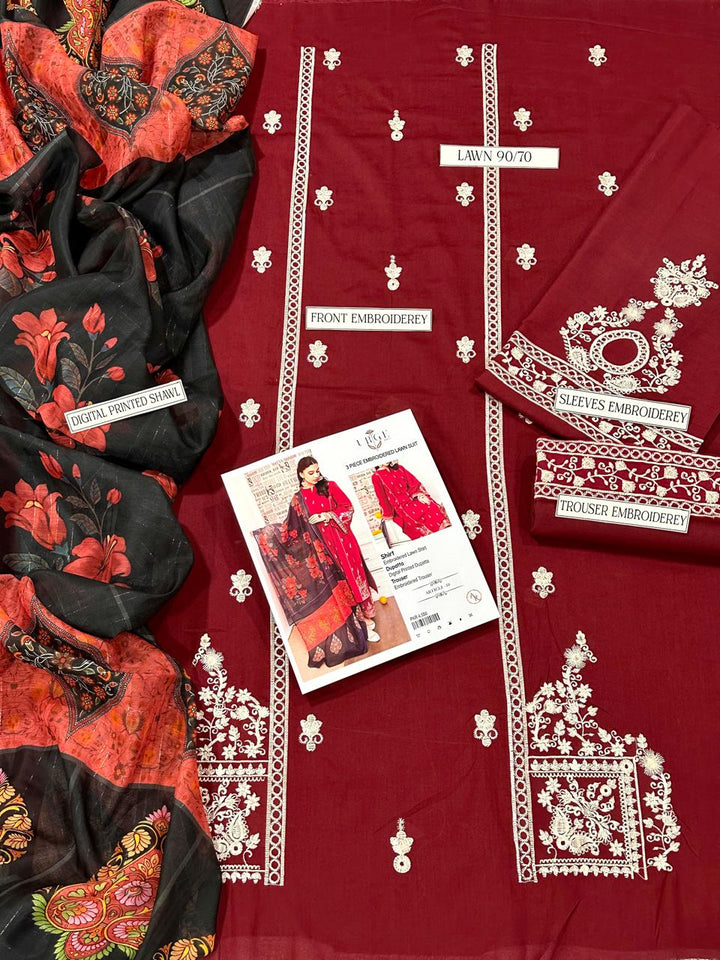 Red Pure Lawn Suit