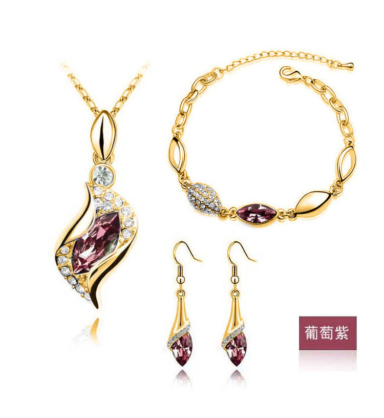 Blue Crystal Jewelry Set For Woman Silver Tones