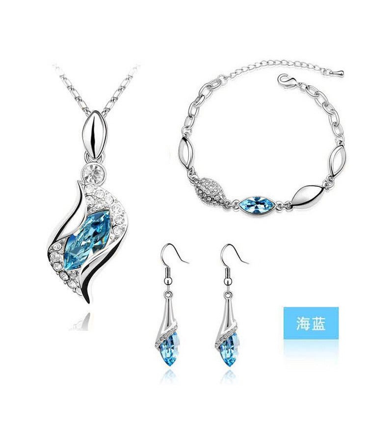 Blue Crystal Jewelry Set For Woman Silver Tones