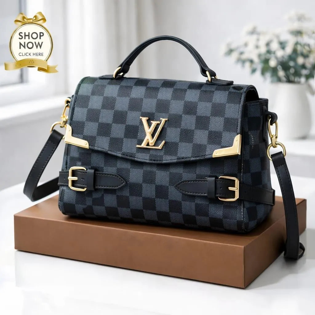 LV Checkered Shoulder Bag Medium Soft Leather Long Strap