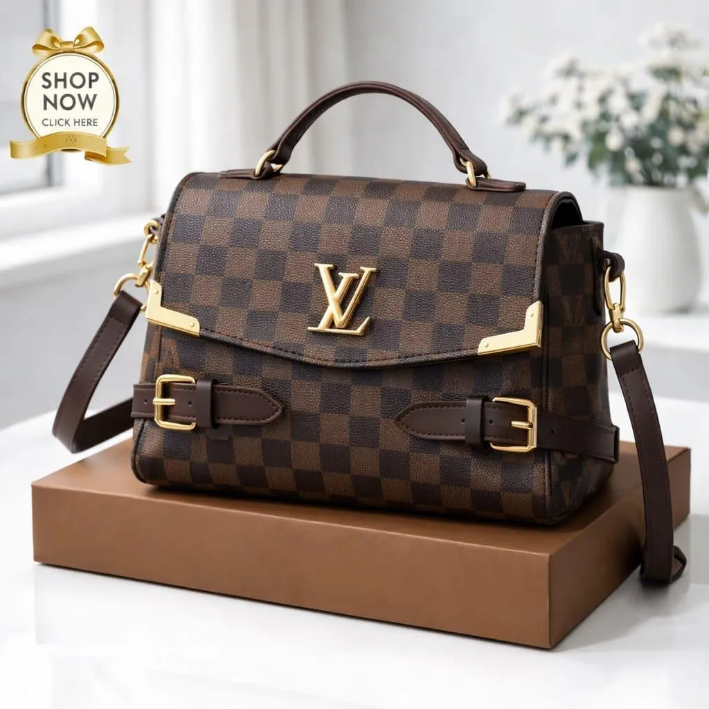 LV Checkered Shoulder Bag Medium Soft Leather Long Strap