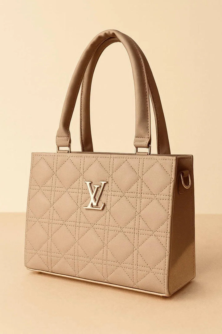 Beige Quilted Shoulder Bag With Lv Logo For Woman