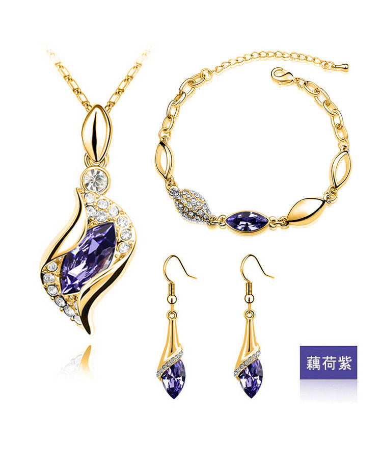 Blue Crystal Jewelry Set For Woman Silver Tones