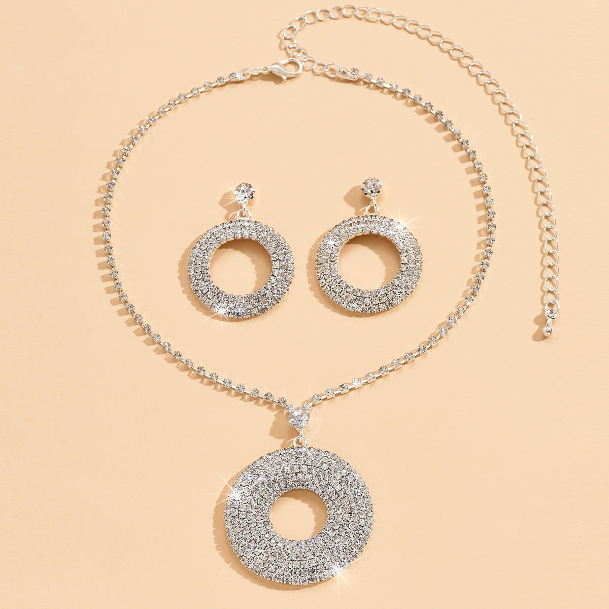 Large Silver Diamond Pandent Set For Women