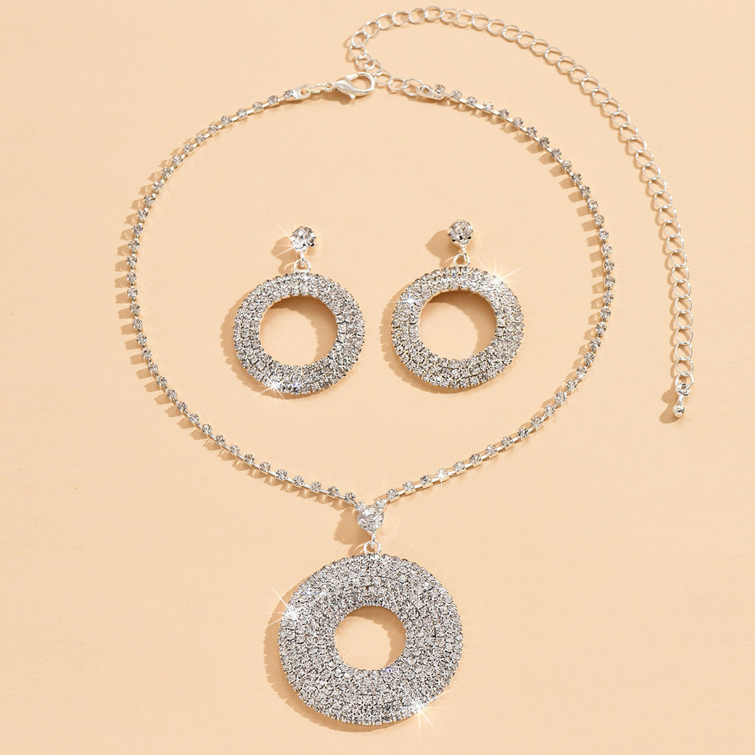 Large Silver Diamond Pandent Set For Women