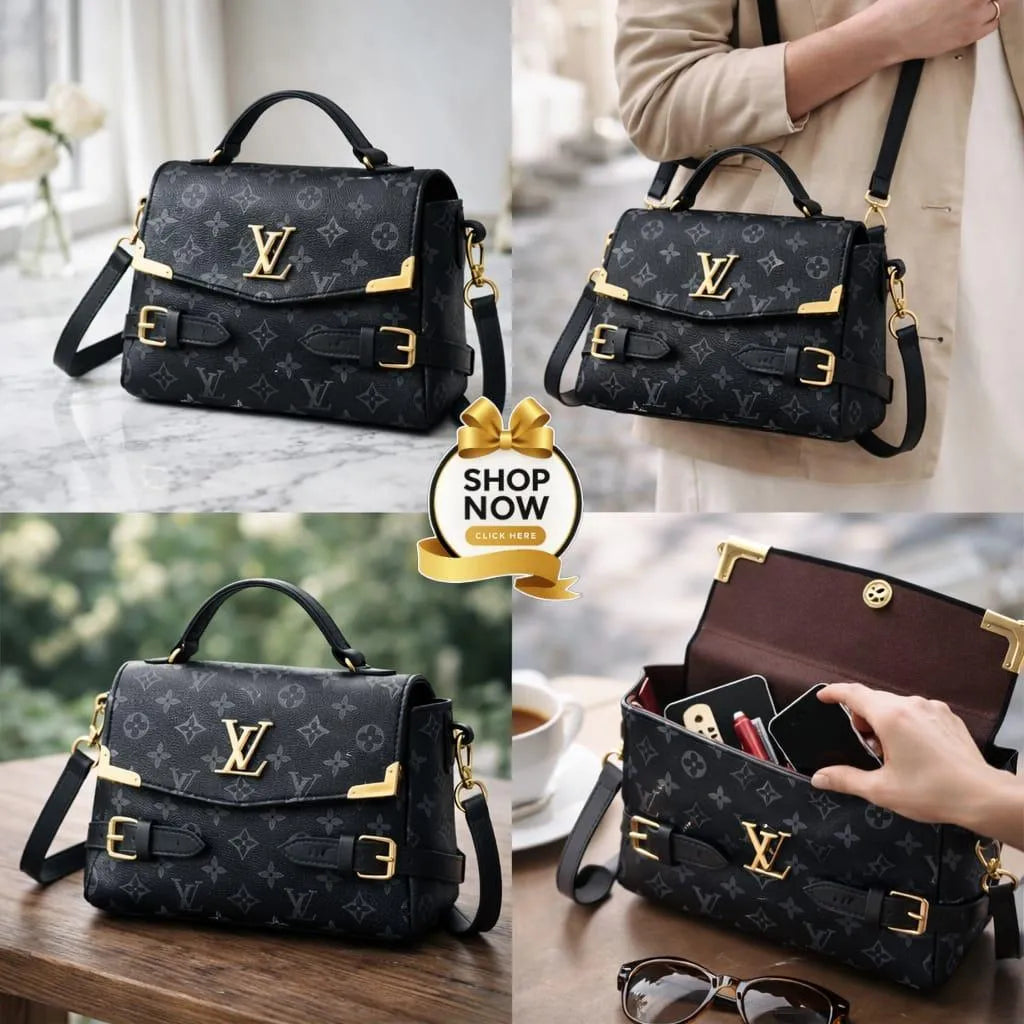 LV Checkered Shoulder Bag Medium Soft Leather Long Strap