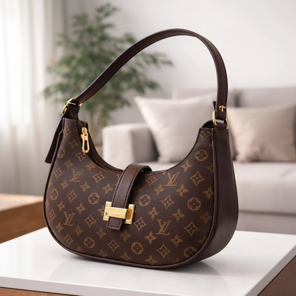 Luxury Brown Shoulder Bag With Gold Hardware For Eid Offer Wear