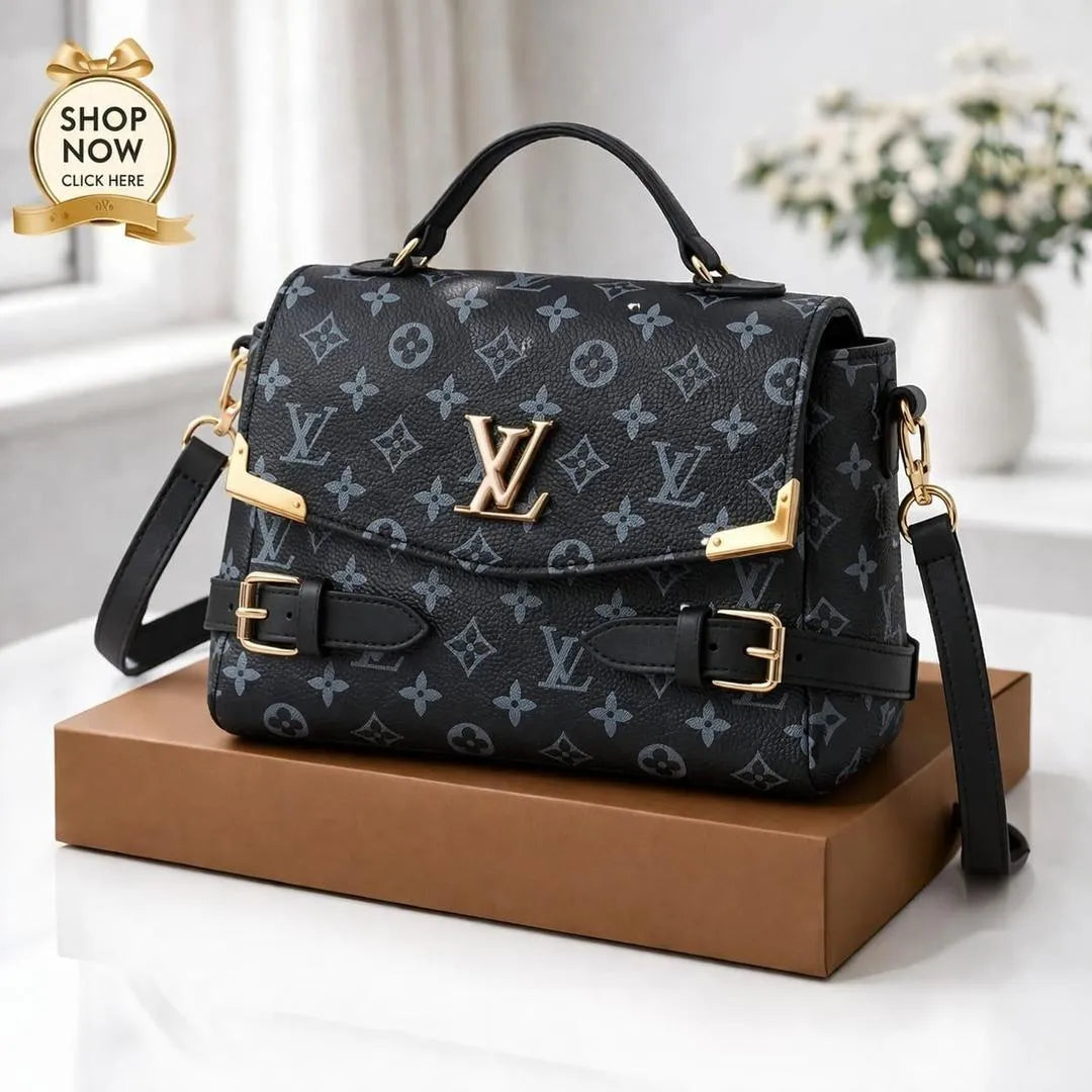 LV Checkered Shoulder Bag Medium Soft Leather Long Strap
