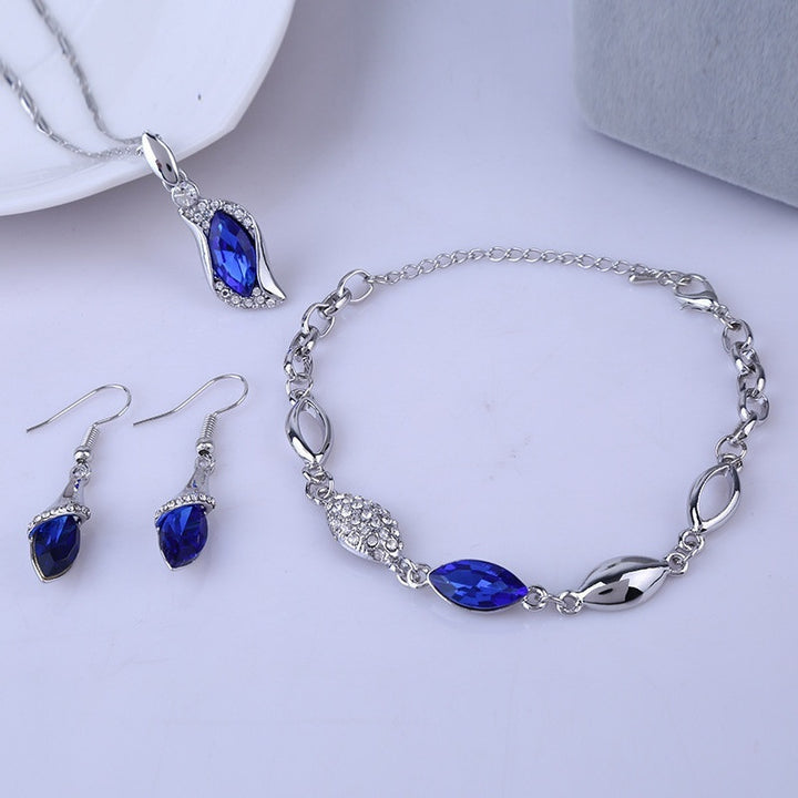 Blue Crystal Jewelry Set For Woman Silver Tones
