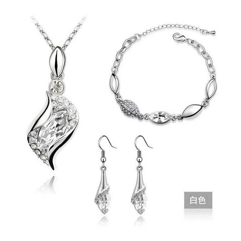 Blue Crystal Jewelry Set For Woman Silver Tones