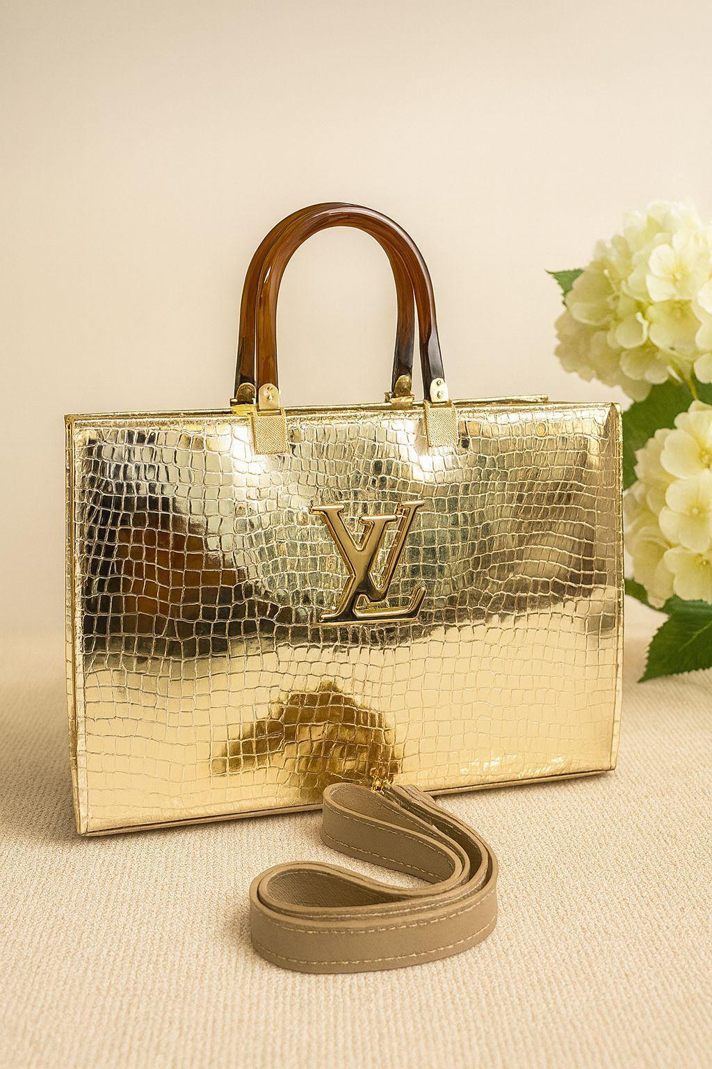 Black Croc Textured Lv Tie Bag With Detachable Straps