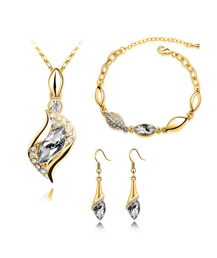 Blue Crystal Jewelry Set For Woman Silver Tones