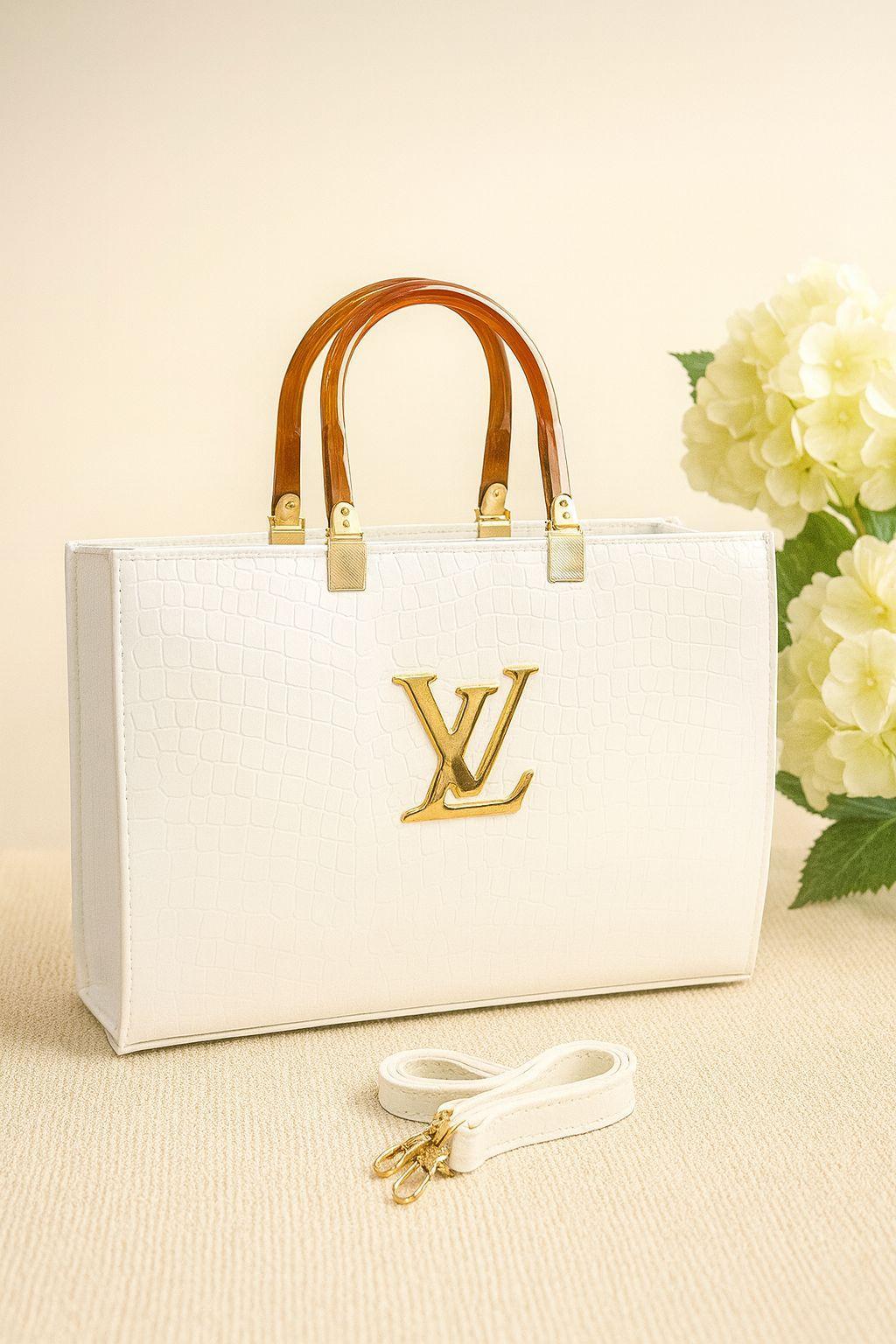Black Croc Textured Lv Tie Bag With Detachable Straps