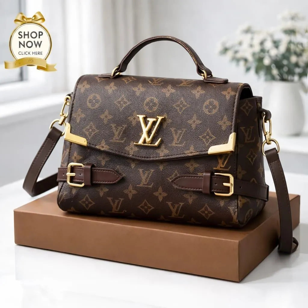 LV Checkered Shoulder Bag Medium Soft Leather Long Strap