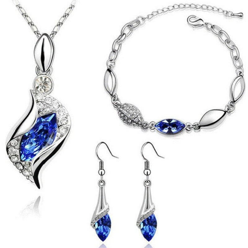 Blue Crystal Jewelry Set For Woman Silver Tones
