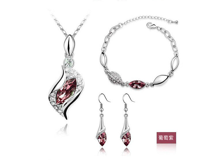 Blue Crystal Jewelry Set For Woman Silver Tones