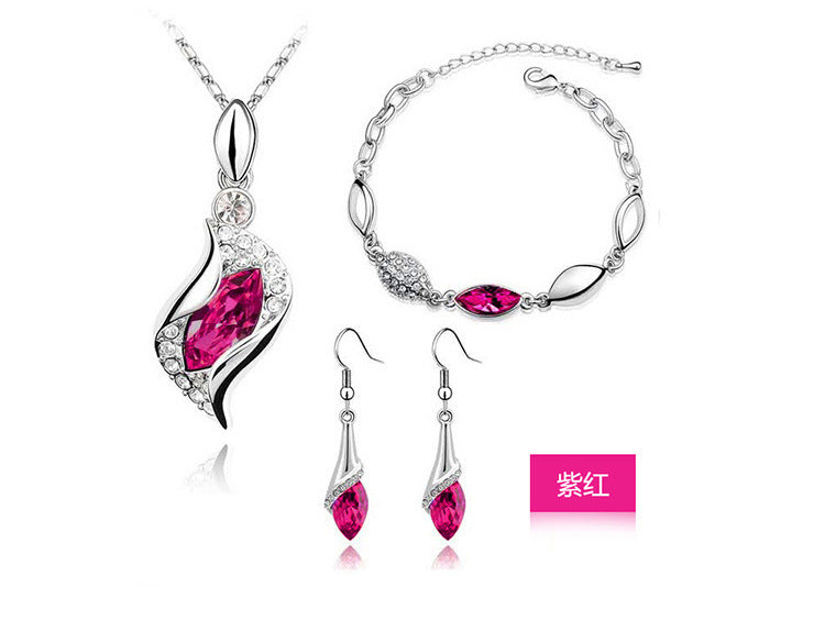 Blue Crystal Jewelry Set For Woman Silver Tones