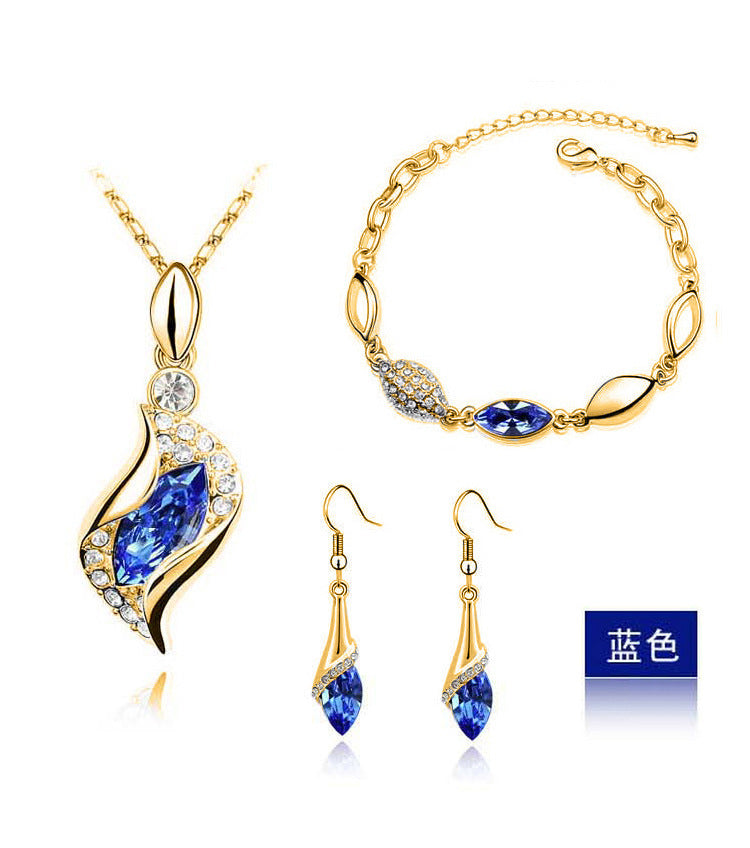 Blue Crystal Jewelry Set For Woman Silver Tones