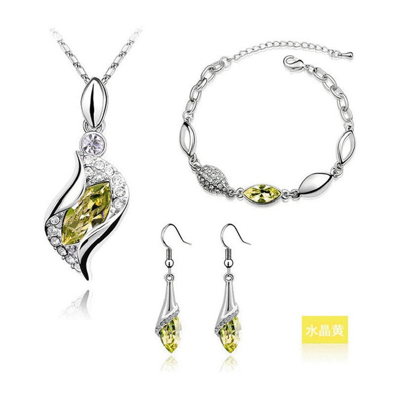 Blue Crystal Jewelry Set For Woman Silver Tones