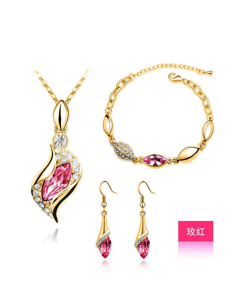 Blue Crystal Jewelry Set For Woman Silver Tones