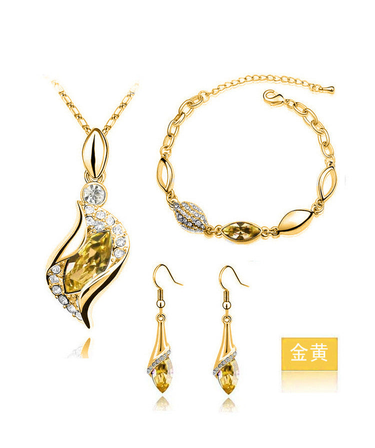 Blue Crystal Jewelry Set For Woman Silver Tones