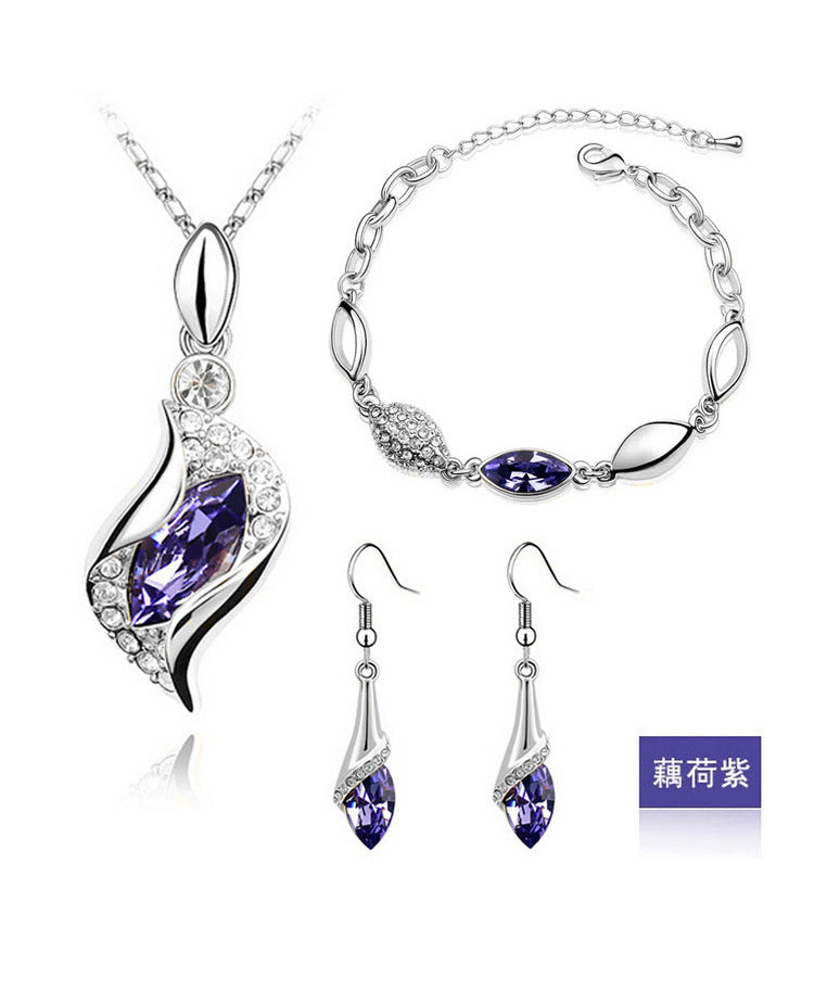 Blue Crystal Jewelry Set For Woman Silver Tones