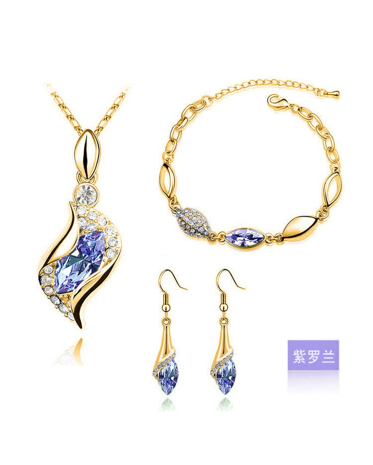 Blue Crystal Jewelry Set For Woman Silver Tones