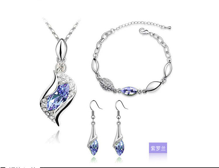 Blue Crystal Jewelry Set For Woman Silver Tones
