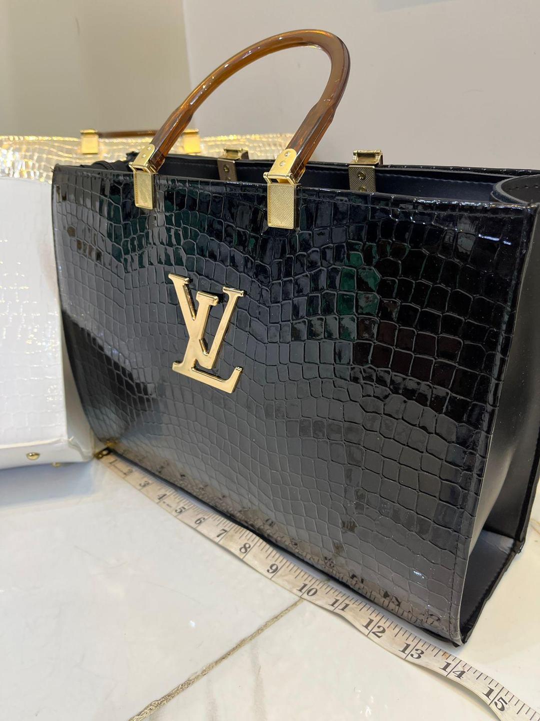 Black Croc Textured Lv Tie Bag With Detachable Straps