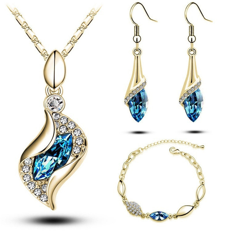 Blue Crystal Jewelry Set For Woman Silver Tones