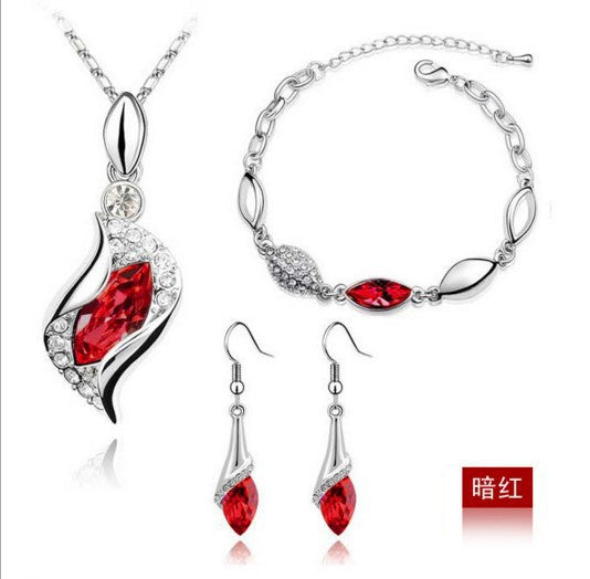 Blue Crystal Jewelry Set For Woman Silver Tones
