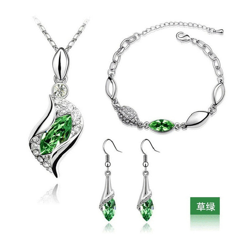 Blue Crystal Jewelry Set For Woman Silver Tones