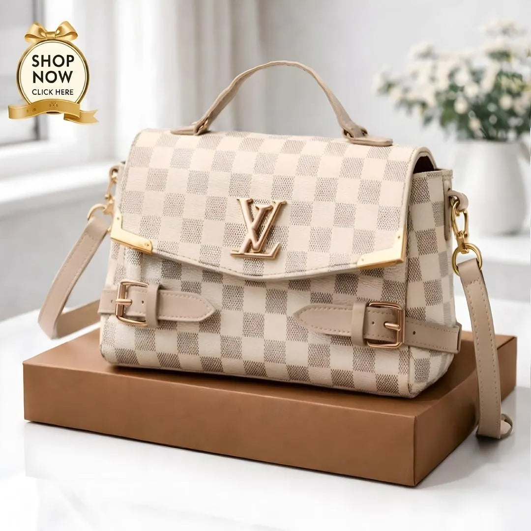 LV Checkered Shoulder Bag Medium Soft Leather Long Strap