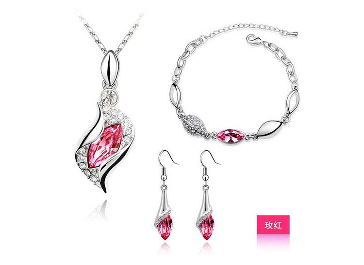 Blue Crystal Jewelry Set For Woman Silver Tones