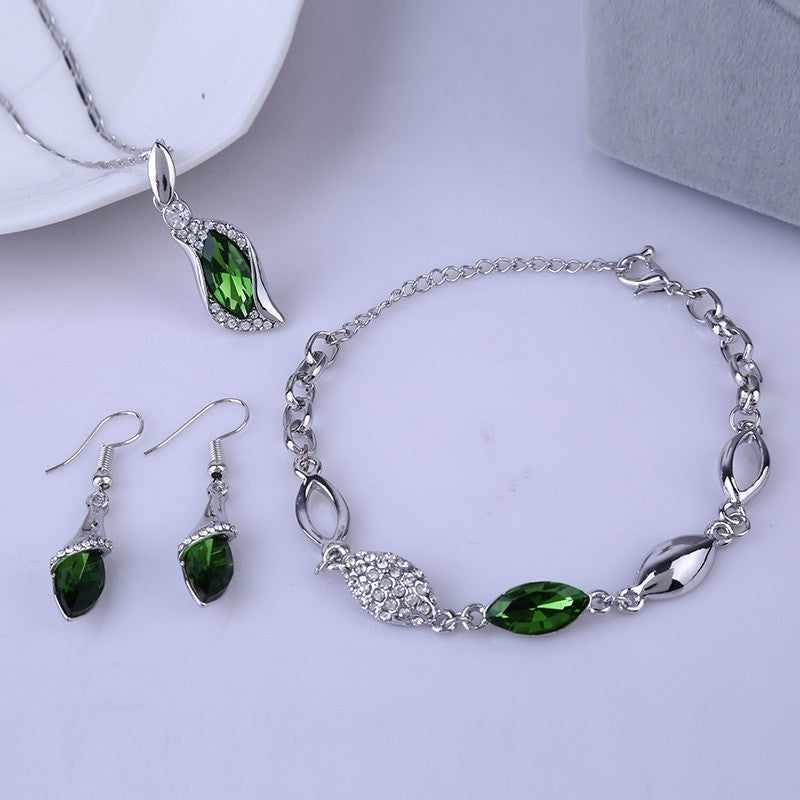 Blue Crystal Jewelry Set For Woman Silver Tones